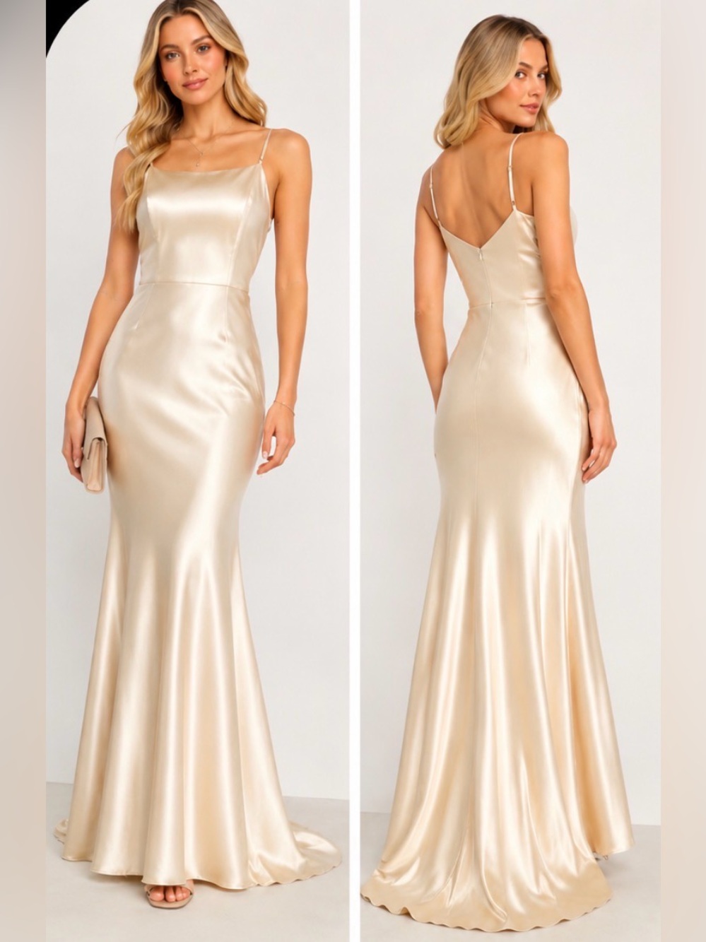 NWT Lulus Satin Formal Maxi Dress Champagne Ivory XS
